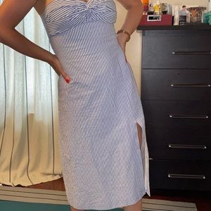 Club Monaco striped cotton dress midi with cut out in the back
